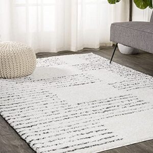 jonathan y moh407a-8 petra abstract stripe geometric shag indoor area-rug bohemian contemporary glam easy-cleaning bedroom kitchen living room non shedding, 8 x 10, white/black
