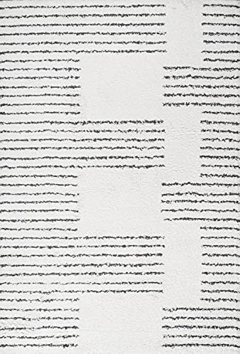 JONATHAN Y MOH407A-8 Petra Abstract Stripe Geometric Shag Indoor Area-Rug Bohemian Contemporary Glam Easy-Cleaning Bedroom Kitchen Living Room Non Shedding, 8 X 10, White/Black