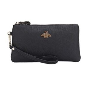 imeetu women’s wristlet clutch purse leather cell phone wallet handbag with wrist strap (black)