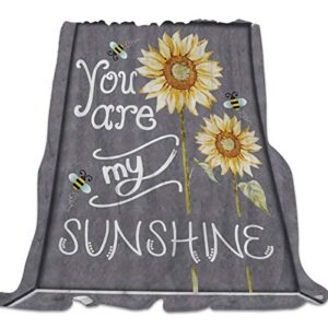 ultra soft flannel fleece bed blanket you are my sunshine bees sunflower throw blanket all season warm fuzzy light weight cozy plush blankets for living room/bedroom 40 x 50 inches