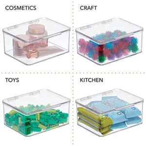 mDesign Plastic Playroom and Gaming Storage Organizer Box Containers with Hinged Lid for Shelves or Cubbies, Holds Small Toys, Building Blocks, Puzzles, Markers, Controllers, or Crayons, 2 Pack, Clear, 5.6 x 6.6 x 3