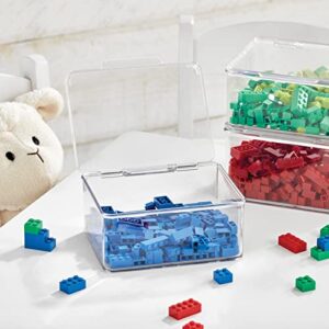 mDesign Plastic Playroom and Gaming Storage Organizer Box Containers with Hinged Lid for Shelves or Cubbies, Holds Small Toys, Building Blocks, Puzzles, Markers, Controllers, or Crayons, 2 Pack, Clear, 5.6 x 6.6 x 3