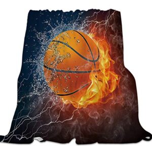 ultra soft flannel fleece bed blanket basketball on fire and water flame splashing lightning throw blanket all season warm fuzzy light weight cozy plush blankets for living room/bedroom 40 x 50 inches