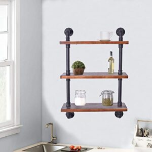 Diwhy Industrial Pipe Shelving Bookshelf Rustic Modern Wood Ladder Storage Shelf 3 Tiers Retro Wall Mount Pipe Design DIY Shelving (Black, L 24")