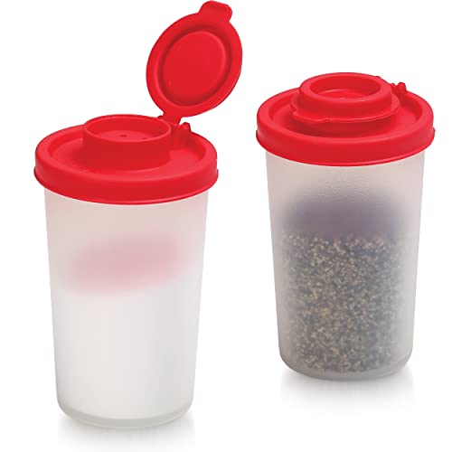 Salt and Pepper Shakers Moisture Proof Set of 2 Large Salt Shaker to go Camping Picnic Outdoors Kitchen Lunch Boxes Travel Spice Set Clear with Red Covers Lids Plastic Airtight Spice Jar Dispenser