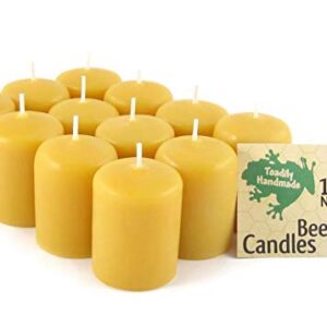 One Dozen (12) Hand Poured Solid Beeswax Votive Candles in Natural Wax - 100% Beeswax Candles by Toadily Handmade - Now Packaged in an Attractive Gift Box! - Made in The USA