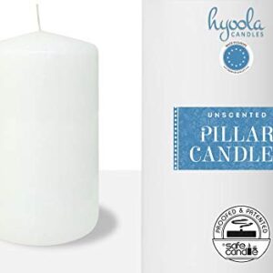 HYOOLA White Pillar Candles 3x5 Inch - Unscented Pillar Candles - 6-Pack - European Made