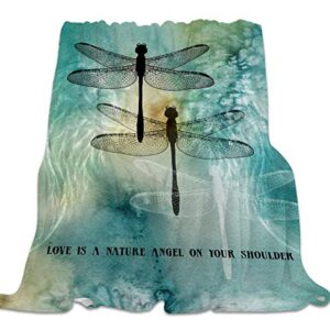 Ultra Soft Flannel Fleece Bed Blanket Dragonfly Pattern Love is a Nature Angel on Your Shoulder Throw Blanket All Season Warm Fuzzy Light Weight Cozy Plush Blankets for Living Room 40 x 50 inches