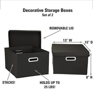 Household Essentials Fabric Storage Boxes with Lids and Handles, Black