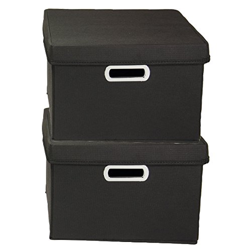 Household Essentials Fabric Storage Boxes with Lids and Handles, Black