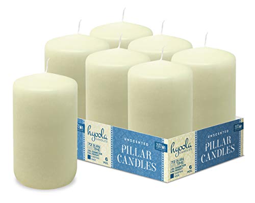 Hyoola Ivory Pillar Candles 3x5 Inch - Unscented Pillar Candles - 6-Pack - European Made