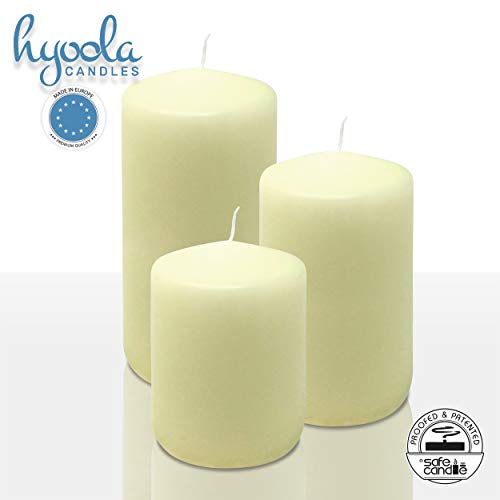 Hyoola Ivory Pillar Candles 3x5 Inch - Unscented Pillar Candles - 6-Pack - European Made