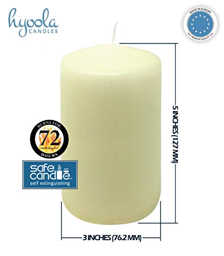 Hyoola Ivory Pillar Candles 3x5 Inch - Unscented Pillar Candles - 6-Pack - European Made