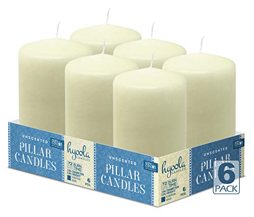 Hyoola Ivory Pillar Candles 3x5 Inch - Unscented Pillar Candles - 6-Pack - European Made