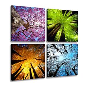 mesese art 4 panels canvas print wall art spring summer autumn winter four seasons landscape color tree painting pictures prints nature forest artwork stretched and framed for bedroom living room home decorations