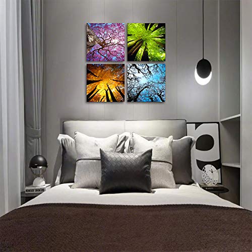 MESESE Art 4 Panels Canvas Print Wall Art Spring Summer Autumn Winter Four Seasons Landscape Color Tree Painting Pictures Prints Nature Forest Artwork Stretched and Framed for Bedroom Living Room Home Decorations