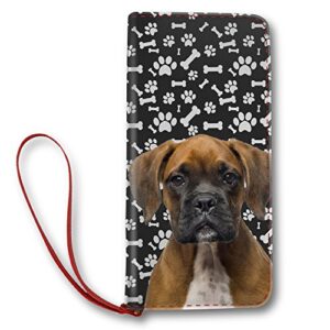women’s leather long wallet design brindle boxer dog paws pattern, dog mom gifts