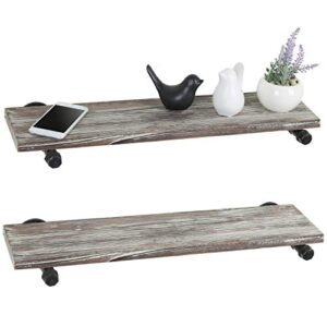 mygift 24-inch wall monunted industrial pipe & rustic torched wood floating shelves, set of 2