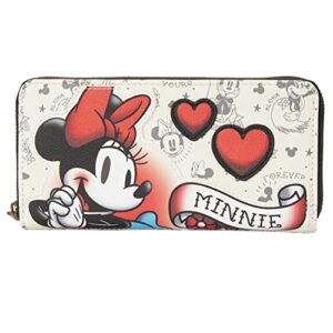 loungefly disney minnie mouse tattoo wallet, tan, one size