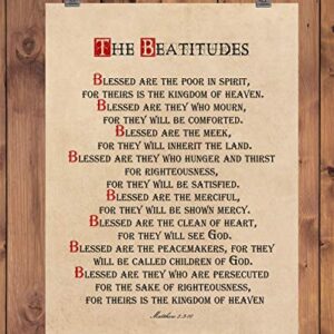 Beatitudes Wall Art Print, 11x14, Matthew 5 Sermon on the Mount Bible Quote, UnFramed Scripture Wall Décor, Christian Prayer Wall Art for Home or Office Decore, Inspirational Verse Poster for Spiritual