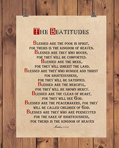 Beatitudes Wall Art Print, 11x14, Matthew 5 Sermon on the Mount Bible Quote, UnFramed Scripture Wall Décor, Christian Prayer Wall Art for Home or Office Decore, Inspirational Verse Poster for Spiritual