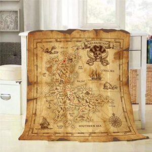 mugod map throw blanket treasure map and pirate emblem sailboat compass on a ruined old parchment decorative soft warm cozy flannel plush throws blankets for baby toddler dog cat 30 x 40 inch