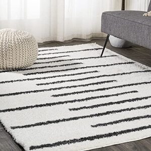 jonathan y moh402a-3 alaro berber stripe shag indoor area-rug bohemian geometric contemporary glam easy-cleaning bedroom kitchen living room non shedding, 3 x 5, white/black