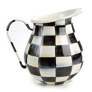 mackenzie-childs courtly check enamel pitcher, kitchen counter decor for water, flowers, and more