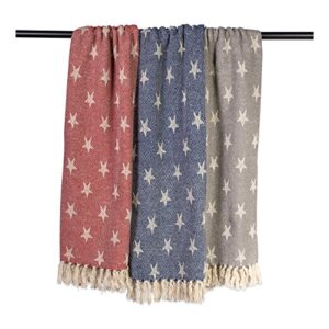 DII 4TH of July Patriotic Throw Blanket with Decorative Tassles, Use for Chair, Couch, Bed, Picnic, Camping, Beach, & Just Staying Cozy at Home (50 x 60), Star Tango Red