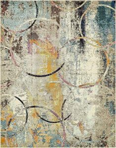 unique loom chromatic collection modern rustic & vibrant abstract area rug for any home décor, rectangular 8′ 0″ x 10′ 0″, beige/blue
