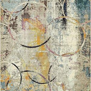 Unique Loom Chromatic Collection Modern Rustic & Vibrant Abstract Area Rug for Any Home Décor, Rectangular 8' 0" x 10' 0", Beige/Blue