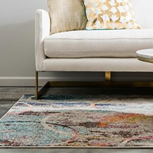 Unique Loom Chromatic Collection Modern Rustic & Vibrant Abstract Area Rug for Any Home Décor, Rectangular 8' 0" x 10' 0", Beige/Blue