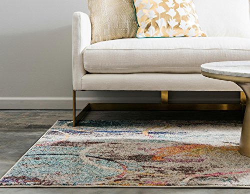 Unique Loom Chromatic Collection Modern Rustic & Vibrant Abstract Area Rug for Any Home Décor, Rectangular 8' 0" x 10' 0", Beige/Blue