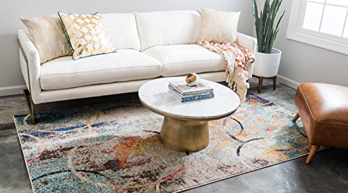 Unique Loom Chromatic Collection Modern Rustic & Vibrant Abstract Area Rug for Any Home Décor, Rectangular 8' 0" x 10' 0", Beige/Blue