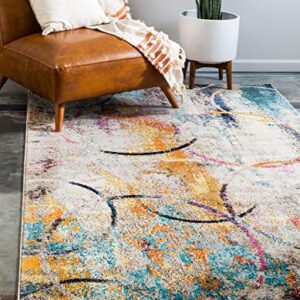 Unique Loom Chromatic Collection Modern Rustic & Vibrant Abstract Area Rug for Any Home Décor, Rectangular 8' 0" x 10' 0", Beige/Blue