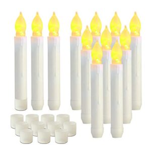 raycare 12 pcs led flameless taper candle lights, flickering flame floating candles, battery operated tapered candles for party, church, christmas decorations