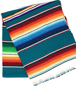 large serape mexican blanket authentic sarape blanket 7′ x 5′ zarape by mexitems (pick your color) (teal)