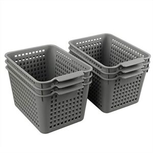 ggbin plastic storage organizer basket, grey woven plastic baskets, 6-pack