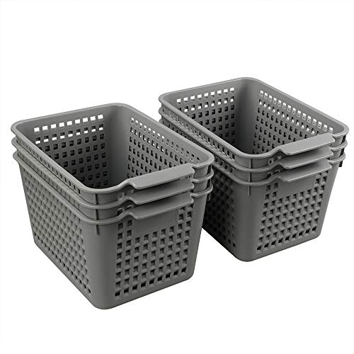 Ggbin Plastic Storage Organizer Basket, Grey Woven Plastic Baskets, 6-Pack