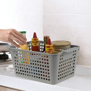 Ggbin Plastic Storage Organizer Basket, Grey Woven Plastic Baskets, 6-Pack
