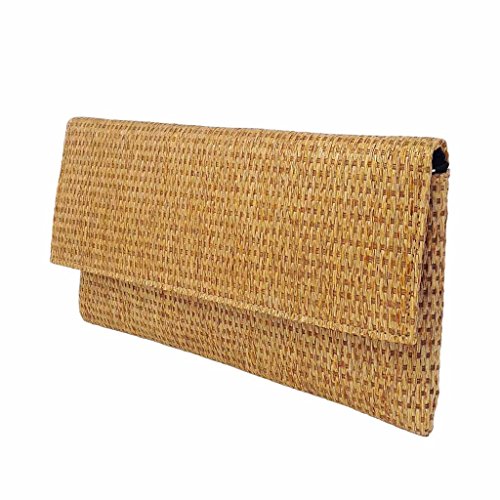 JNB Raffia Straw Clutch, Natural Medium