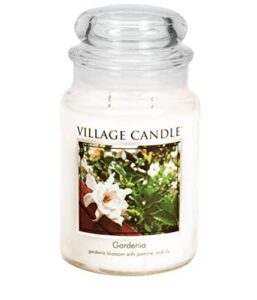 village candle gardenia large glass apothecary jar scented candle, 21.25 oz, white