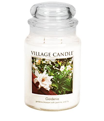 Village Candle Gardenia Large Glass Apothecary Jar Scented Candle, 21.25 oz, White