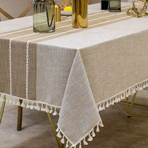 deep dream tablecloths, stitching tassel table cloth, linens wrinkle free anti-fading,table cover decoration for kitchen dinning christmas (rectangle/oblong, 55”x86”,6-8 seats, light coffee)