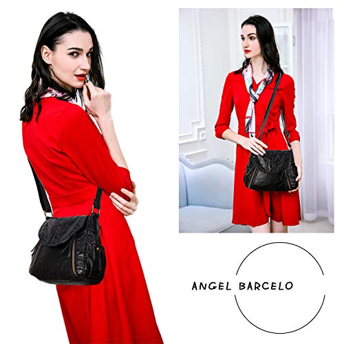 Angel Barcelo Crossover Purse and Handbags Crossbody Bags for Women,Ultra Soft Leather Neatpack Bag Shoulder Purses for Girl Black