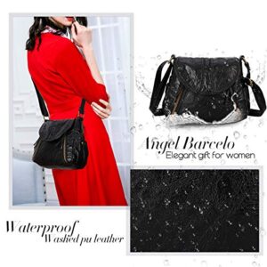 Angel Barcelo Crossover Purse and Handbags Crossbody Bags for Women,Ultra Soft Leather Neatpack Bag Shoulder Purses for Girl Black