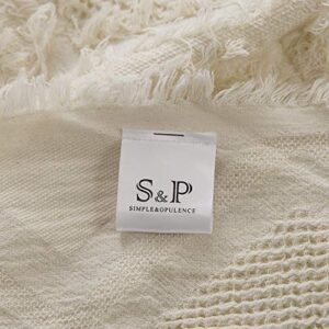 Simple&Opulence 100% Cotton Throw Blanket for Bed, Couch, Boho Textured Geometric Knit Woven Blanket with Tassels Soft, Lightweight Breathable Shabby Chic Farmhouse Decoration for All-Season(White)