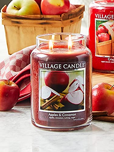 Village Candle Apples & Cinnamon Large Apothecary Jar, Scented Candle, 21.25 oz.