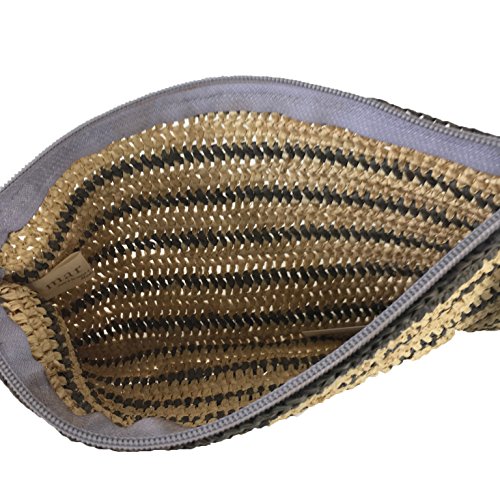 Mar Y Sol Kylie Striped Crochet Raffia Tassel Slim Clutch (Grey/Natural)