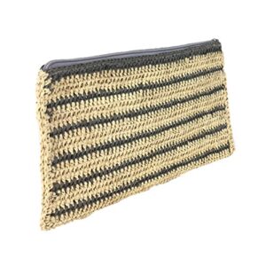 Mar Y Sol Kylie Striped Crochet Raffia Tassel Slim Clutch (Grey/Natural)